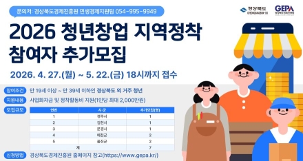 경북, 외지 청년 창업·정착 동시 지원…최대 2천만원 지급