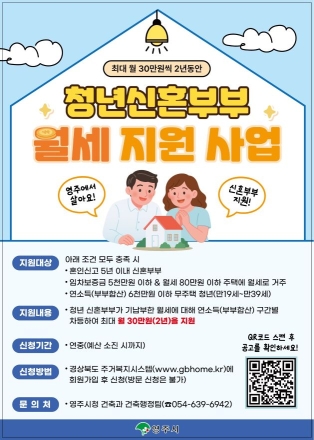 영주시, ‘청년 신혼부부 월세 지원’ 재개…월 최대 30만 원 지원
